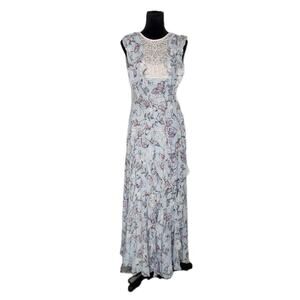 BCBGmaxazria Silk Floral Ruffle Lace Penelope Maxi Dress Size 6 Cottage Core